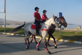 Atlı Polis Birliği Tatvan Sahilinde İlgi Odağı Oldu