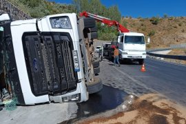 Bitlis-Baykan Yolu’nda Küçükbaş Hayvan Yüklü Tır Devrildi