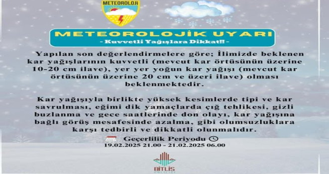 Bitlis’te Kar Uyarısı